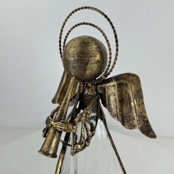 Decorative Angel Votive Candle Holder Metal Art Triangle Figurine With Trumpet - Picture 2 of 11